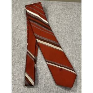 Vintage 70’s PIERRE CARDIN Rust Red Grey Cream Stripe Logo 100% Polyester Tie